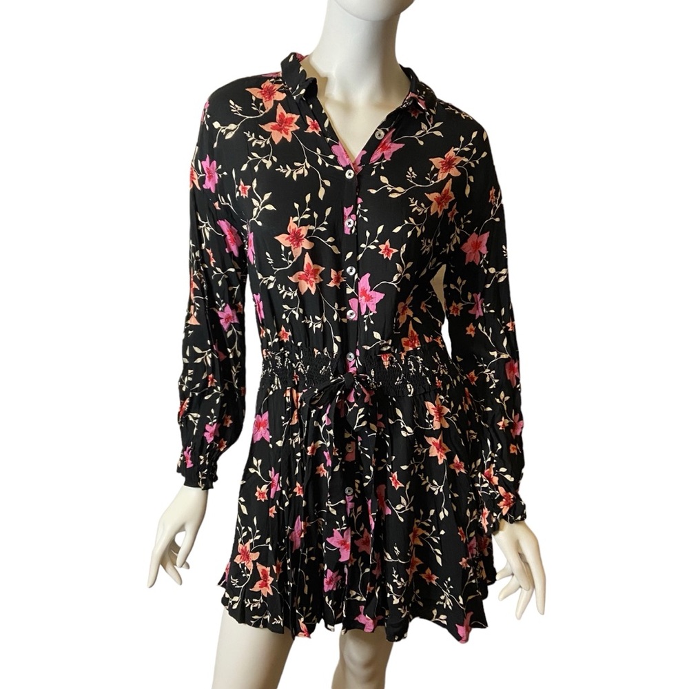NWT Free People XS Lighten Up Floral Mini Dress Black Pink - Picture 4 of 13